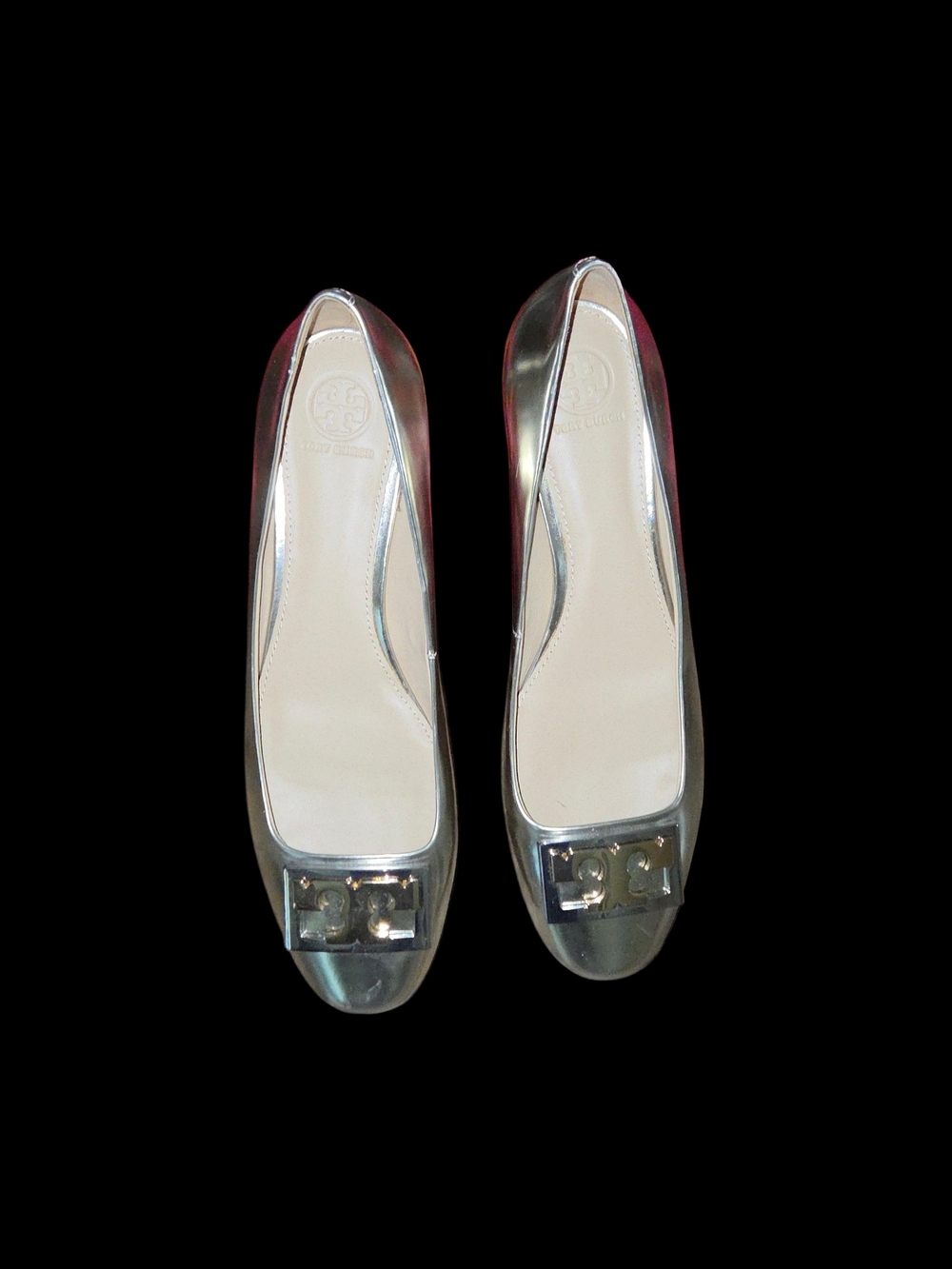 Tory Burch Gigi Mettalic Block Heel sz 9.5 - Picture 2 of 8